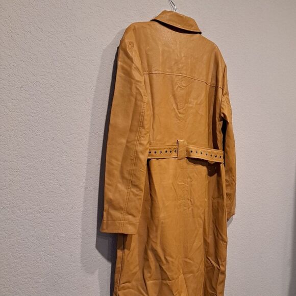 Honor The Gift Vegan Leather Belted Trench Coat Jacket Mustard Yellow sz XL NWT - Picture 13 of 15